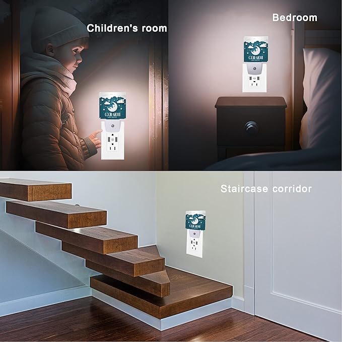 Good Night Night Light,Modern Romantic Future Dreams Night Lights Plug into Wall with Dusk to Dawn Light Sensors 0.5W Dim Night-Lights for Bedroom