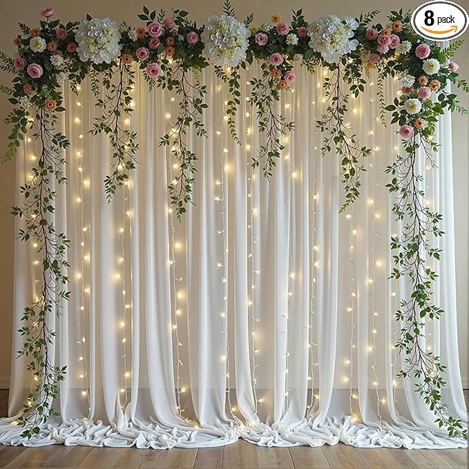 Realparkly White Tulle Backdrop Curtain with Lights, Elegant Sheer Photo Backdrop Drapes, Soft Fabric & LED Curtain for We...