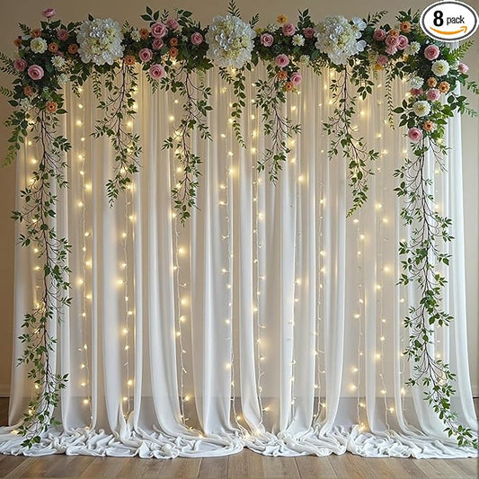 Realparkly White Tulle Backdrop Curtain with Lights, Elegant Sheer Photo Backdrop Drapes, Soft Fabric & LED Curtain for We...