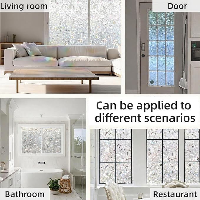 Frosted Glass Window Privacy Film Decorative, Bathroom Window Privacy Film for Glass Windows Cover, Static Cling, Removable, Reusable, Anti-UV, Heat Blocking, with Tools 35x157inch