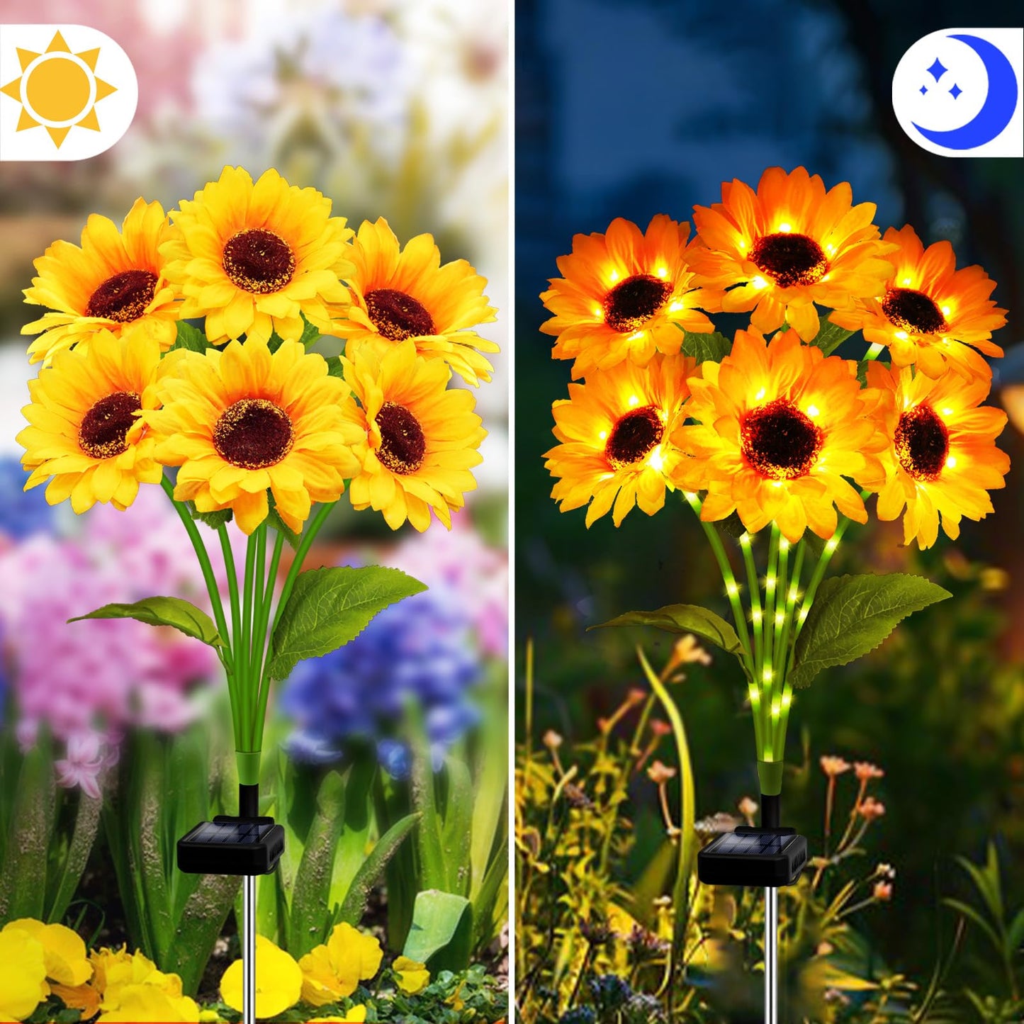 ANGMLN Solar Garden Lights 6 Pack, Waterproof Sunflower Decor, Warm White, Model XM-6Tsunflower-6