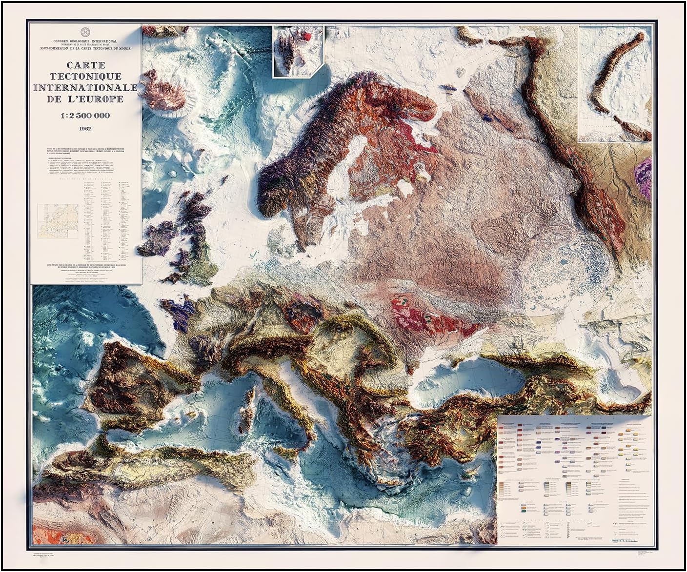 Muir Way Shaded Relief Elevation Map of Europe - Vintage-Style Topographic Wall Art with Map Look - Unframed Flat Paper Print, 48x40