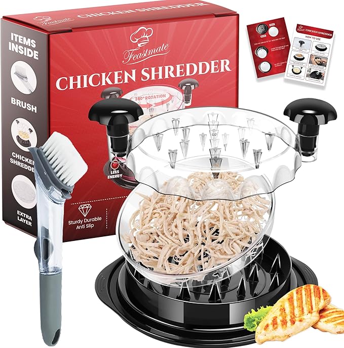 Chicken Shredder Tool Twist Large 10” Meat Shredder, Transparent Lid, Extra Plate and dispenser Brush – chicken shredder large, desmenuzador de pollo, meat grinder, desmenuzador de carne
