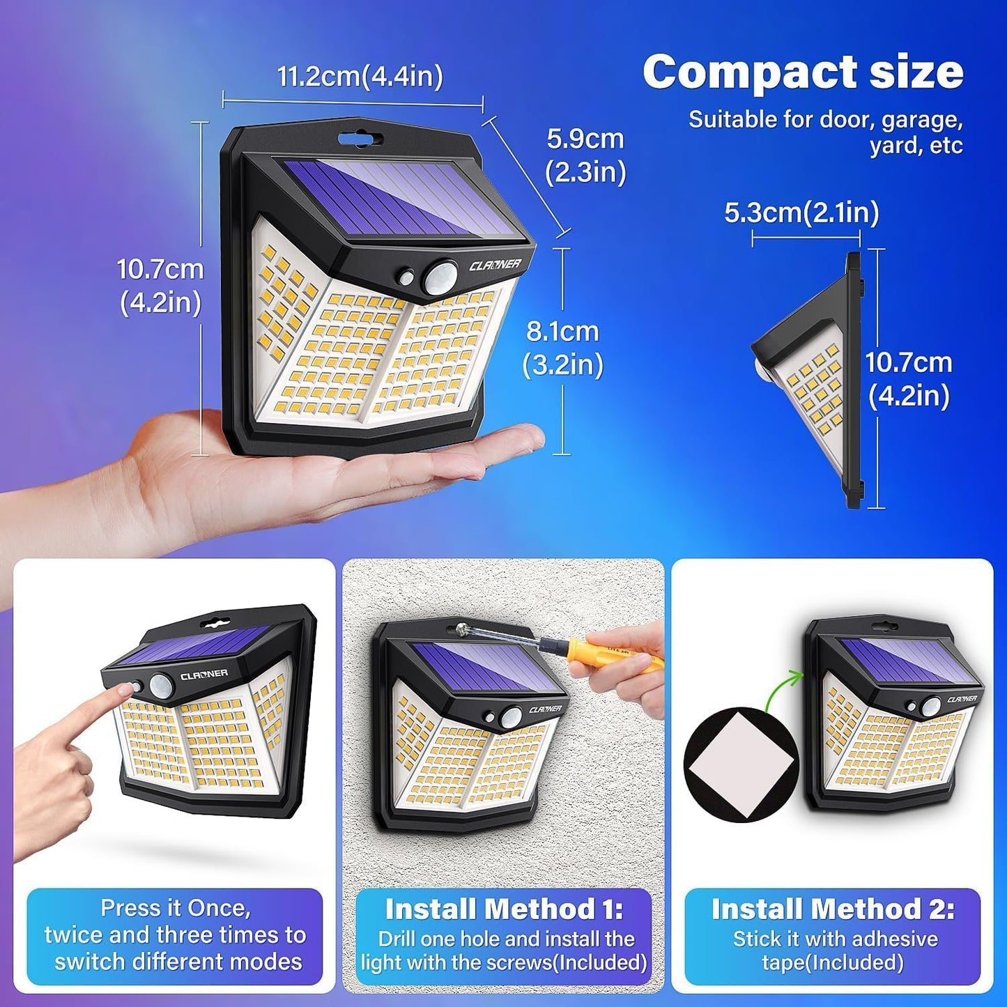 Claoner Solar Motion Sensor Lights Outdoor  12 Pack Solar Fence Lights Ip65 Waterproof  Bright 128 Led Security Flood Lights With 270Wide Angle  3 Lighting Modes Motion Light For Outside  Warm White