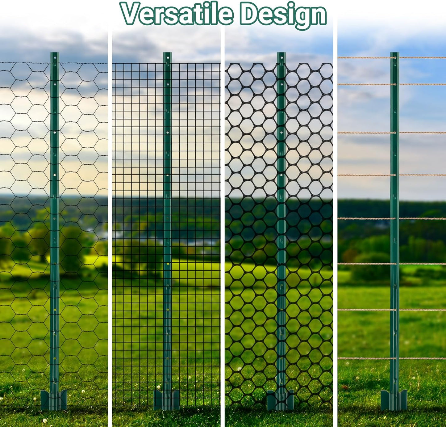 Fence Post 4.8 FT - 10 Packs, Metal Heavy Duty U Posts, Powder-Coated for Long-Lasting Use, Perfect for Holding Wire &Plastic Mesh, Corner Anchors, Green