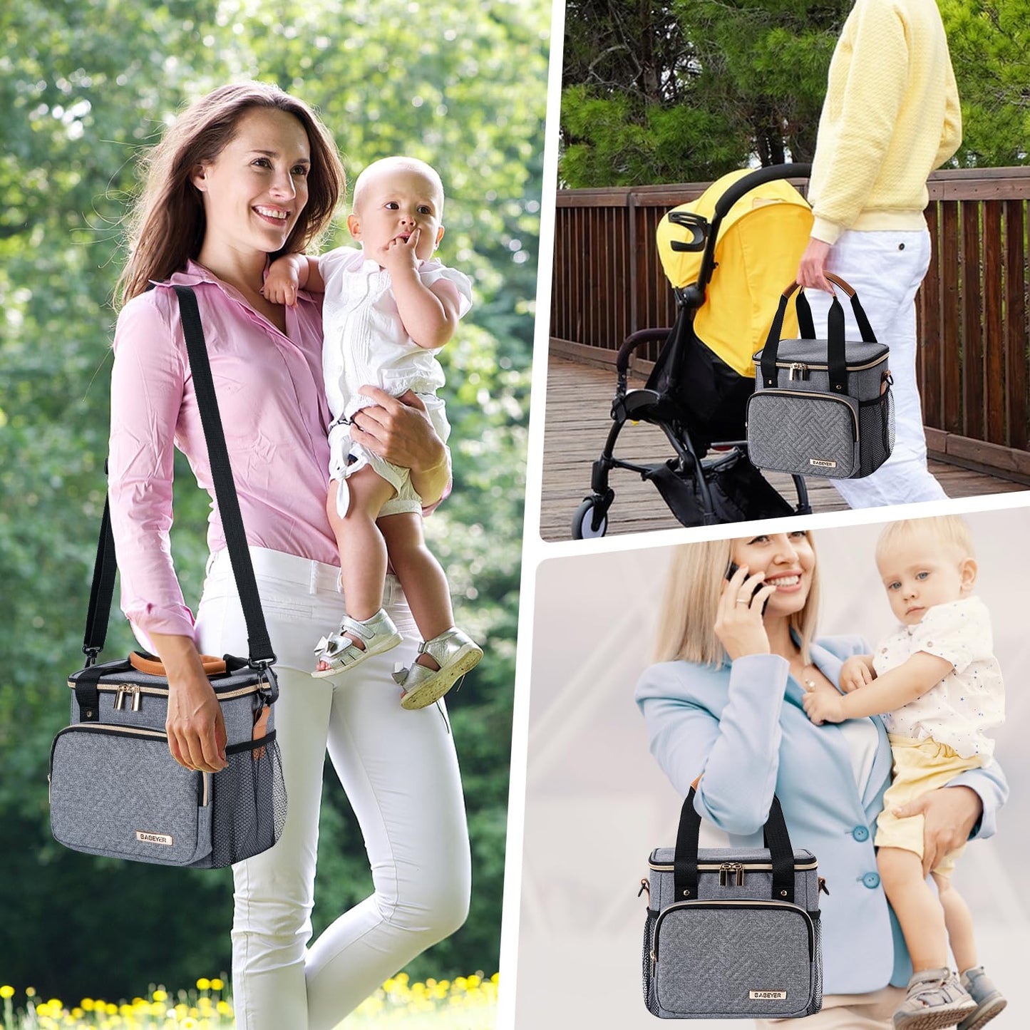 BABEYER Breastmilk Cooler Bag with Ice Pack Fits 6 Baby Bottles up to 9 Ounce, Breast Milk Pump Cooler Bag for Nursing Mom Daycare, Work, Travel-Grey