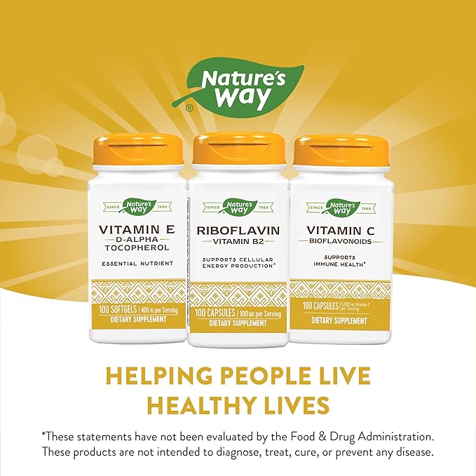 Nature's Way Riboflavin Vitamin B2, Supports Cellular Energy Production*, 100mg per Serving, 100 Capsules (Pack of 2)