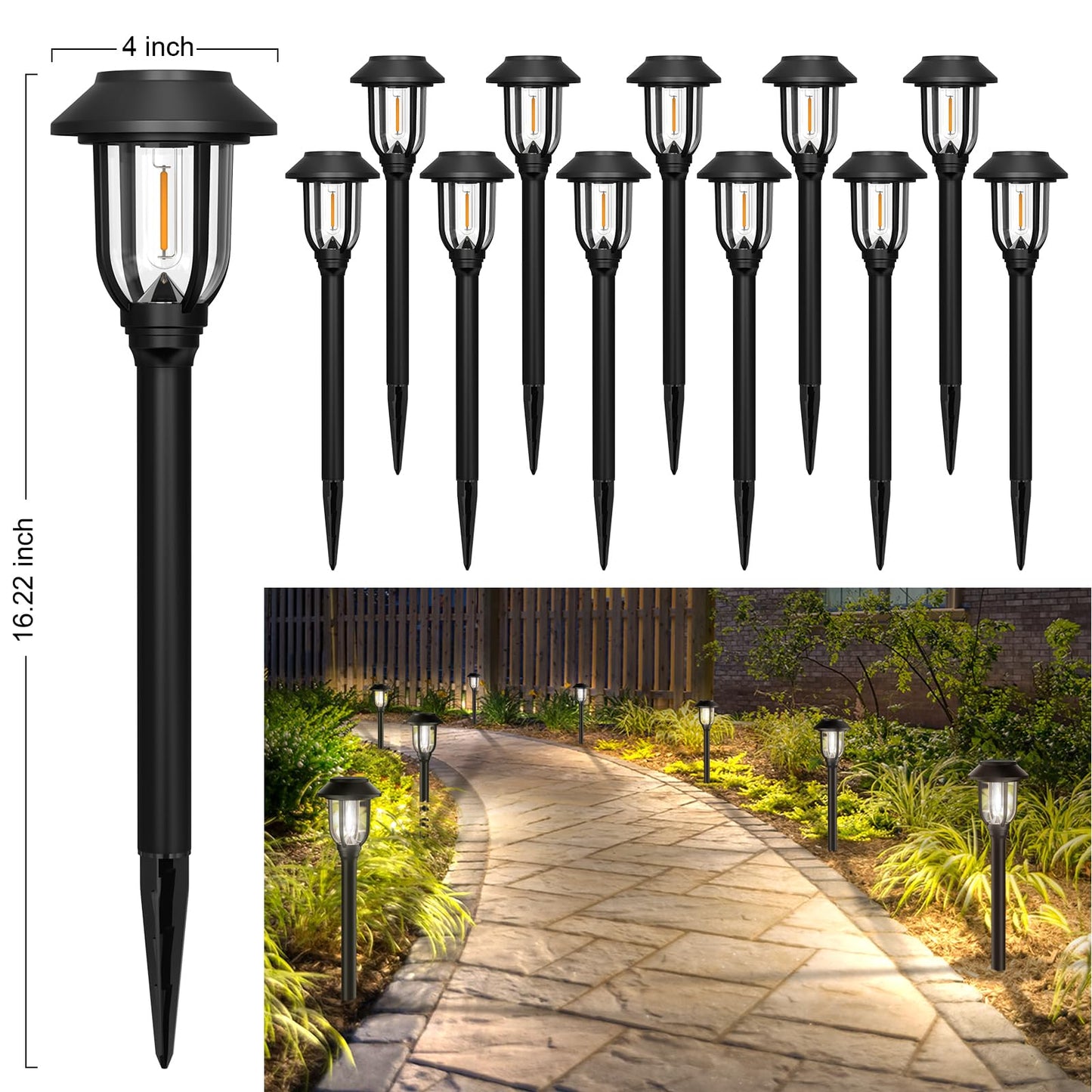 ILANCK 12 Pack Solar Lights Outdoor, Bright 6000K Cool White Solar Pathway Lights Waterproof Auto On/Off Powered,Landscape Lighting for Walkway, Yard, Path, Driveway, Garden