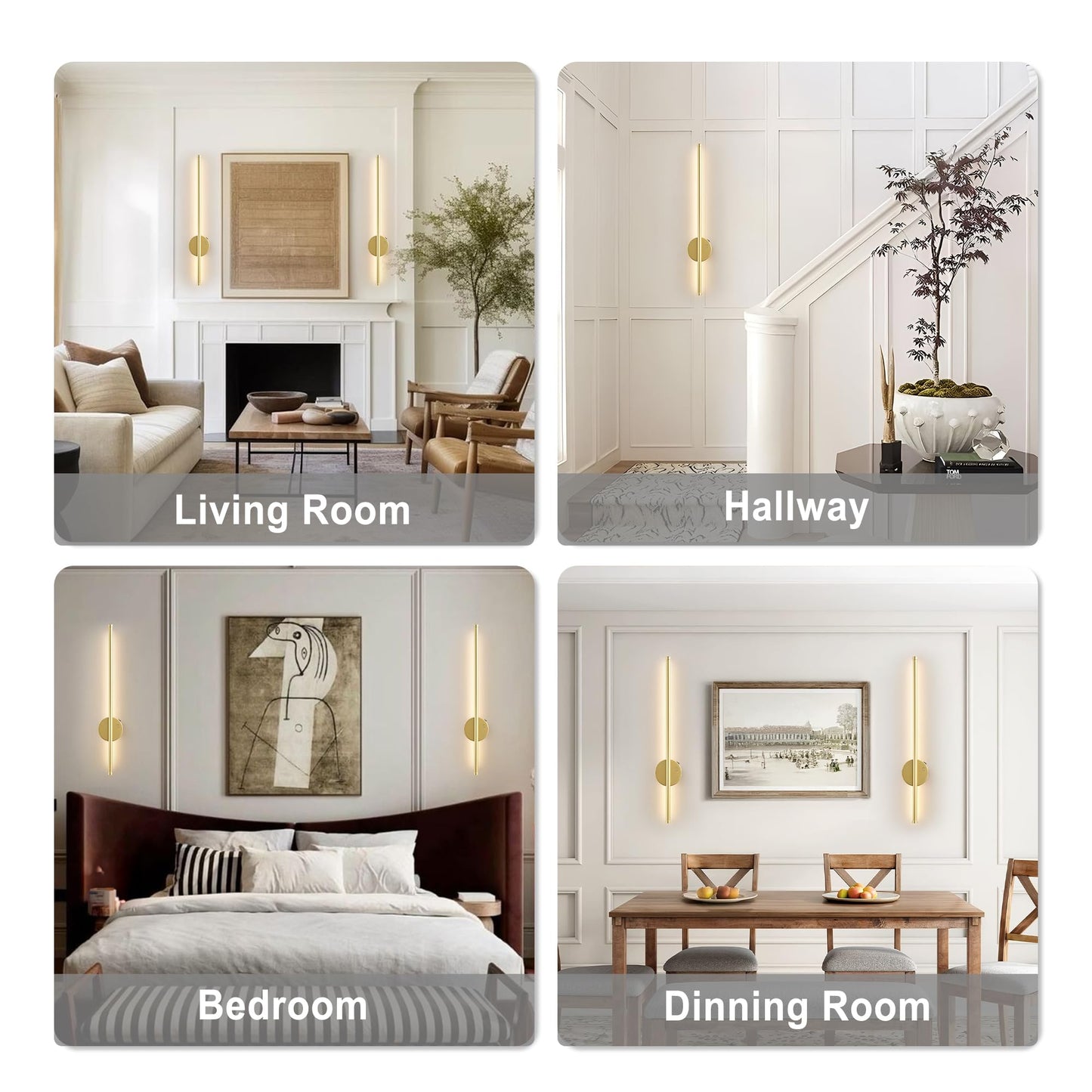 Motion Sensor Battery Operated Wall Sconce Set Of Two - Modern Rechargeable Wireless Wall Lights With Remote Control  Dimmable  3000K/4000K/6000K  Timer For Living Room  Hallway 23.6 Inch  Gold