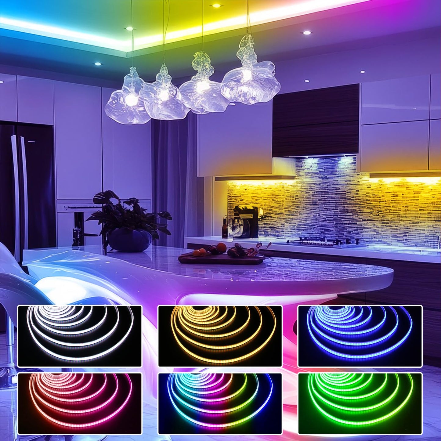dalattin Smart RGB COB LED Strip Lights, 576 LEDs/m, 16.4ft, Addressable, Remote & App Control