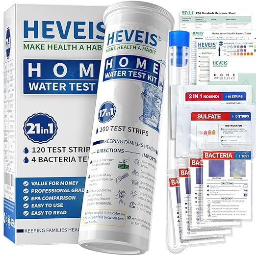 21-in-1 Home Drinking Water Testing Kit - 120 Strips + 4 Bacteria Tests - Tap and Well Water Test Kit, Easy to Test and Re...