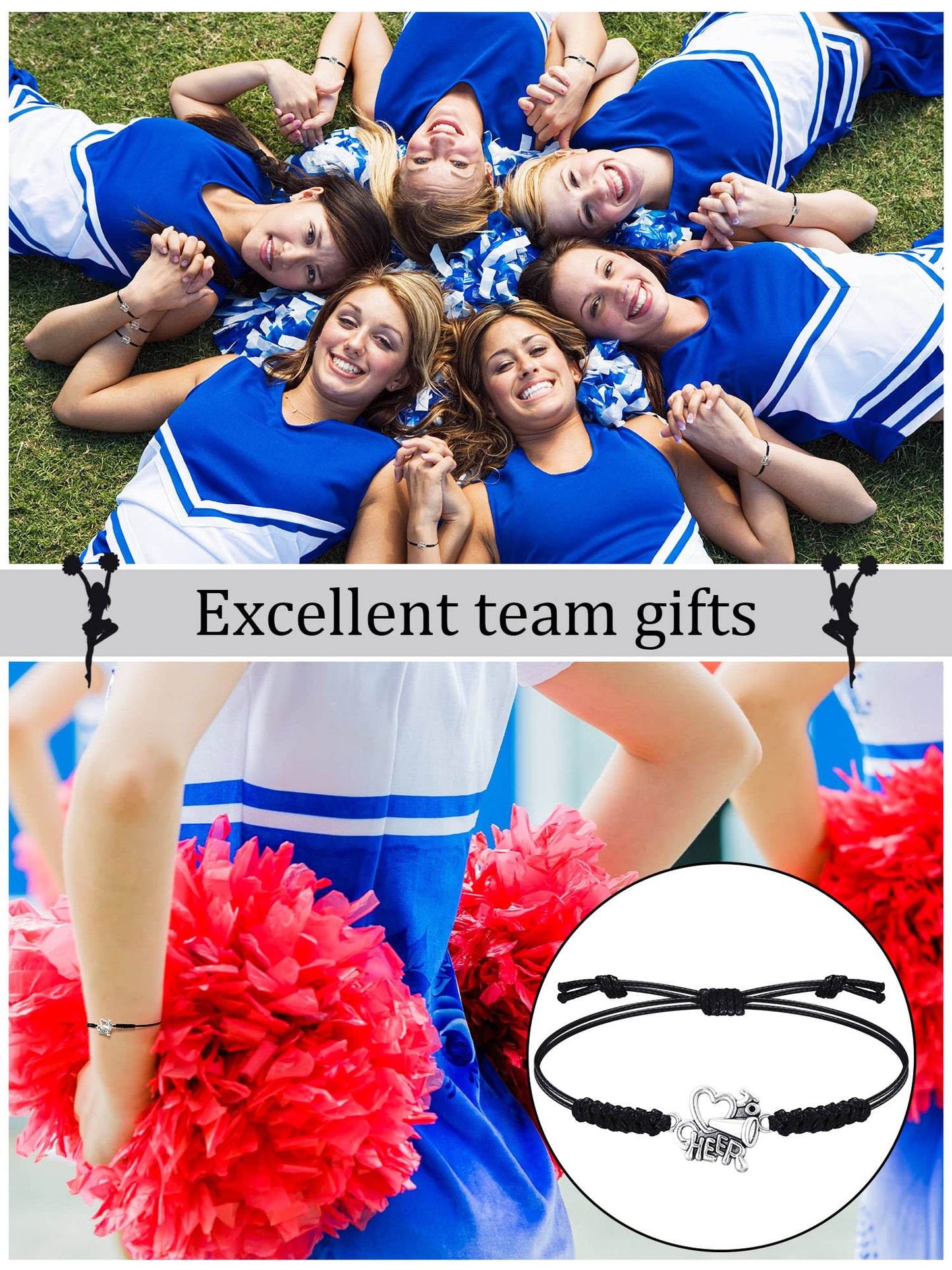Rtteri 20 Pcs Cheerleader Gifts Cheer Bracelet Girls Charm Bracelet Adjustable Cheerleader Gifts For Cheer Team Jewelry Accessor