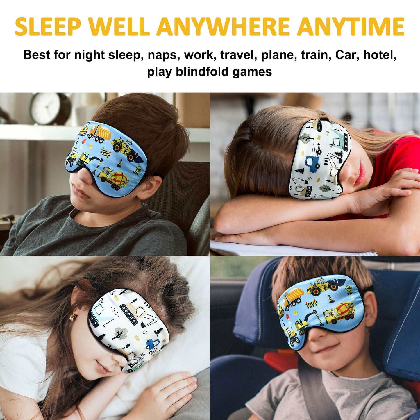 2 Pcs Sleep Mask,Construction Vehicles Masks with Adjustable Buckle for Sleeping,Soft Eye Masks for Sleep,Blackout Sleep Mask for Kids Teens Home Travel Party Game Eye Cover Blindfold