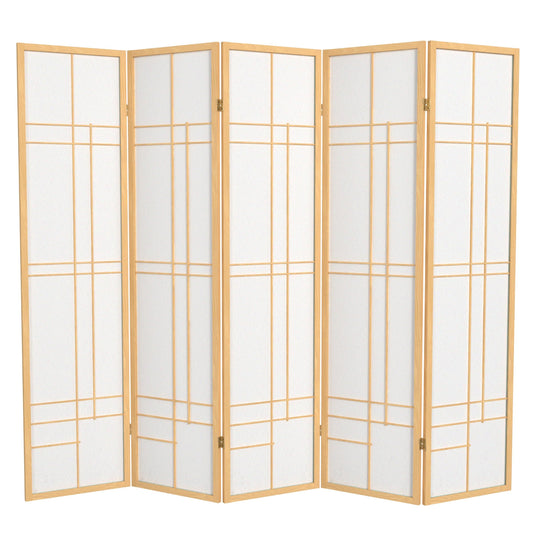Red Lantern 6 ft. Tall Eudes Shoji Screen - Natural - 5 Panels