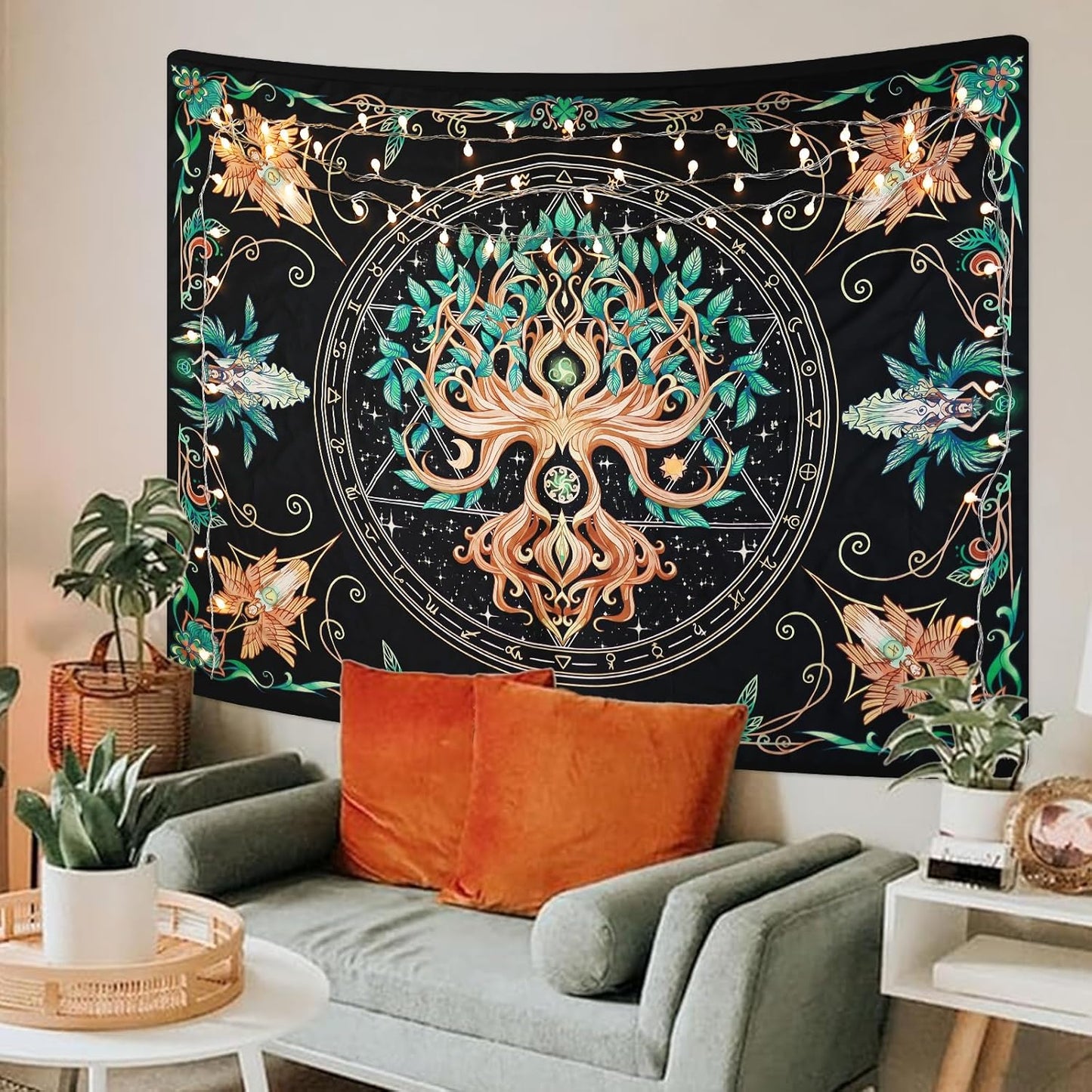 Tree of Life Tapestry - Natural Hippie Wall Hanging, UV Resistant, Machine Washable, Lightweight, Psychedelic Witchcraft Bedroom Decor for Bedroom, Living Room, Yoga Room - 60x44 Inch