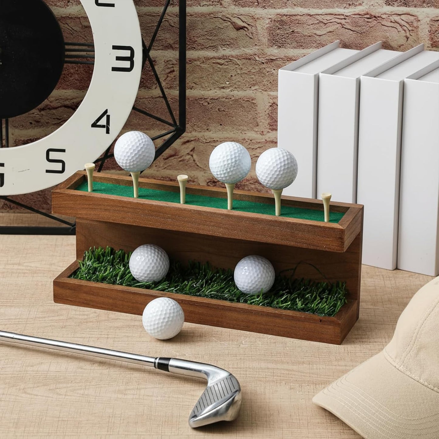Menkxi Rustic Wood Golf Ball Holder 12.5 x 3 Inch Wall Mounted Vintage Display Stand Floating Shelf with Golf Tees for Christmas Storage Party Decor Supplies