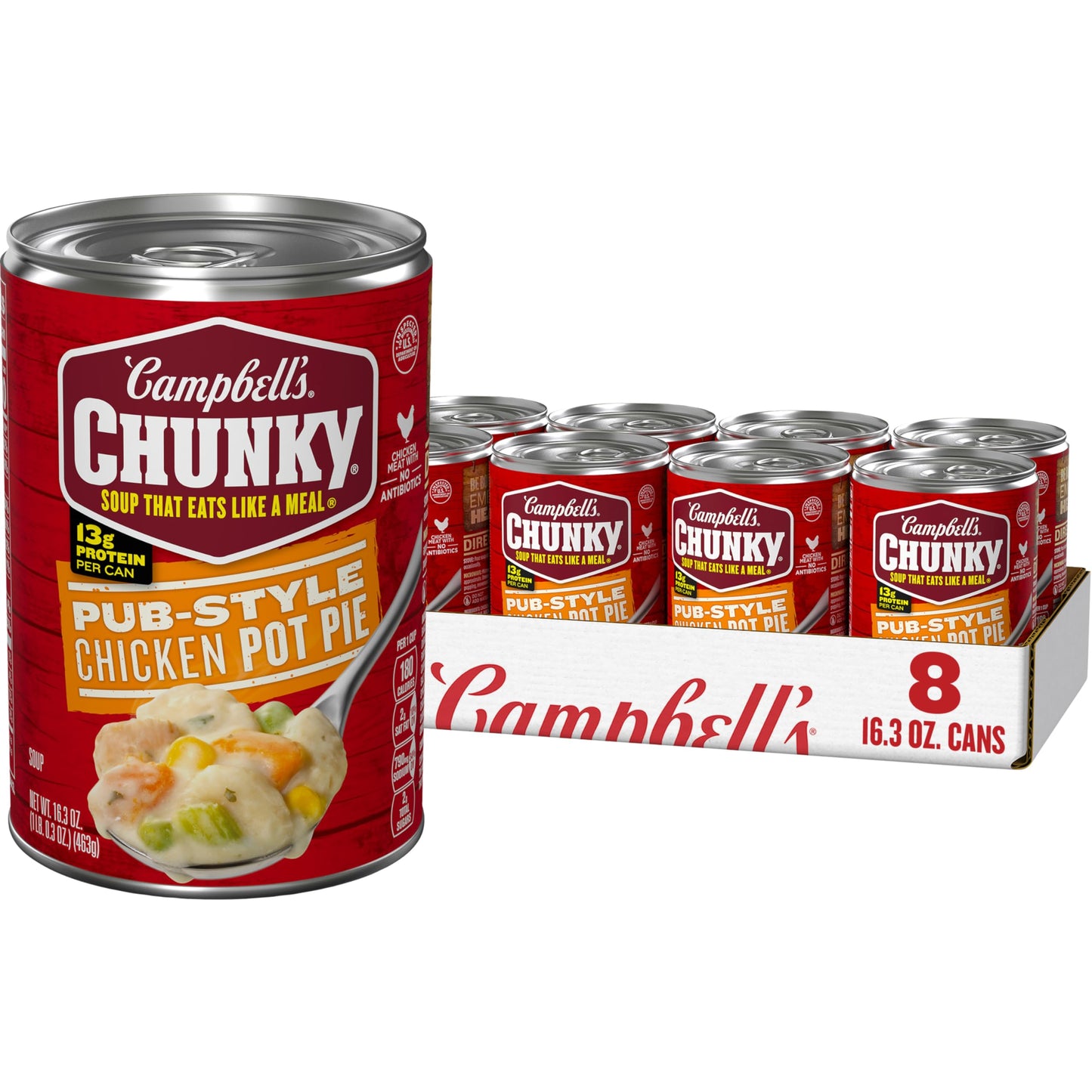 Campbells Chunky Soup, Pub-Style Chicken Pot Pie Soup, 16.3 oz Can (Pack of 8)