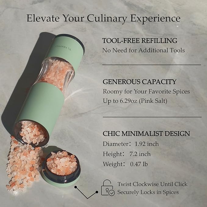 Salt and Pepper Grinder Set with Adjustable Coarseness | Manual Pepper Mill Grinder with Refillable Design | Ceramic Core | Kitchen Essential (2 Packs, Greige)