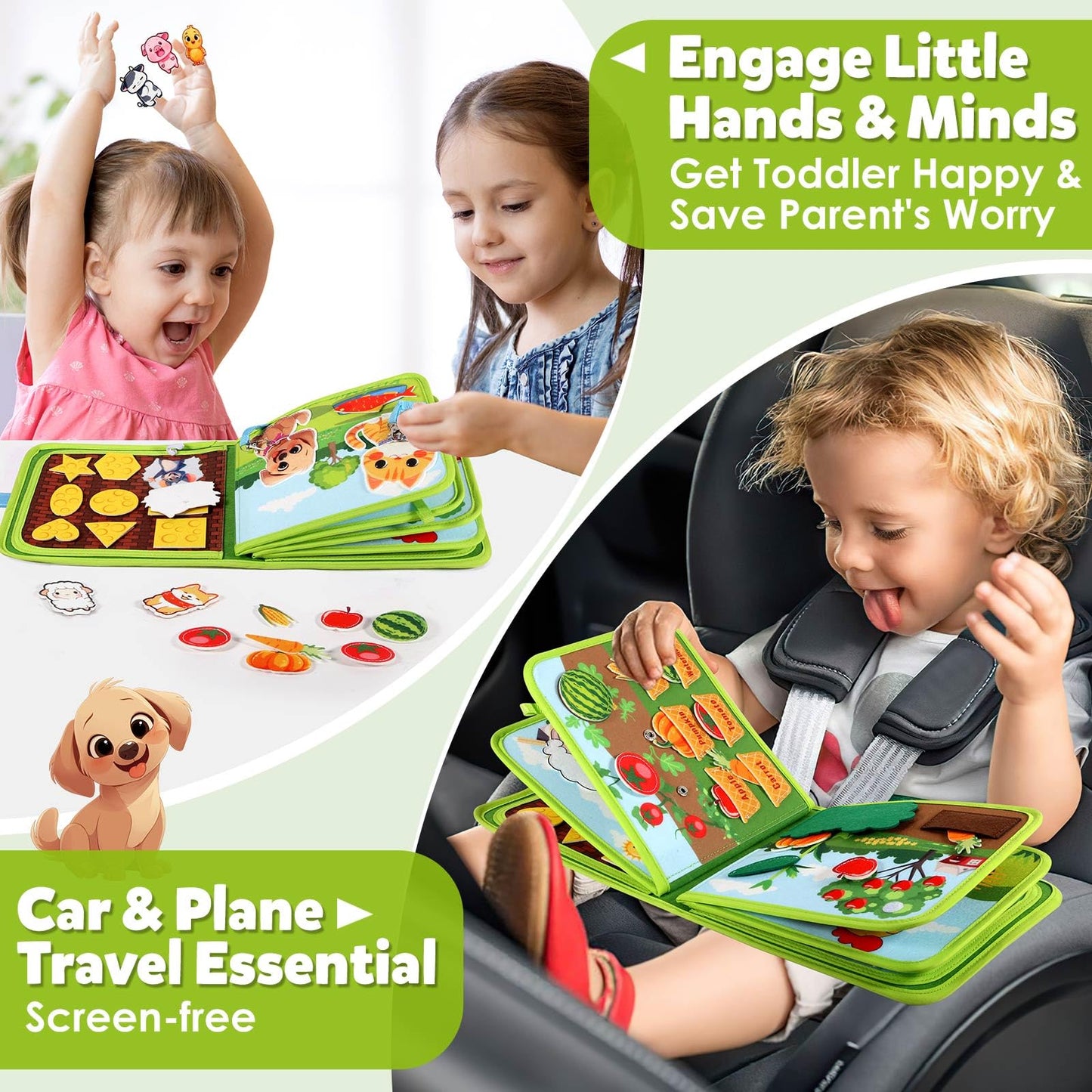 GOLIYEAN Busy Book for Toddlers 1-3 - Montessori Toys for 1-3 Year Old Boy Girl Birthday Gift, Educational Learning Quiet Activity Books, Busy Board for One Year Old Baby, Airplane Car Travel Ages 2-4