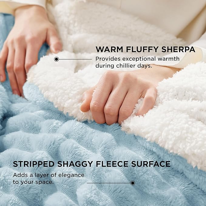 Bedsure Sherpa Throw Blanket for Couch - Super Soft, Cozy Fleece Thick Warm Blanket for Winter, GentleSoft Plush & Fluffy Throw Gift for Women, Room Decor, Sky Blue, 50x60 Inches