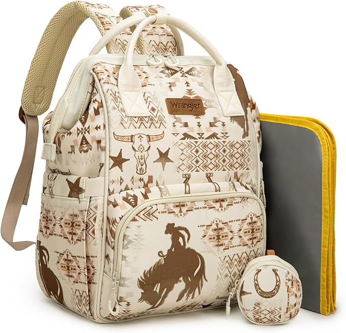 Montana West Wrangler Diaper Bag Backpacks Western Backpack Purses Multi-function Baby Bags for Mom with Waterproof Changing Pad & Pacifier Case