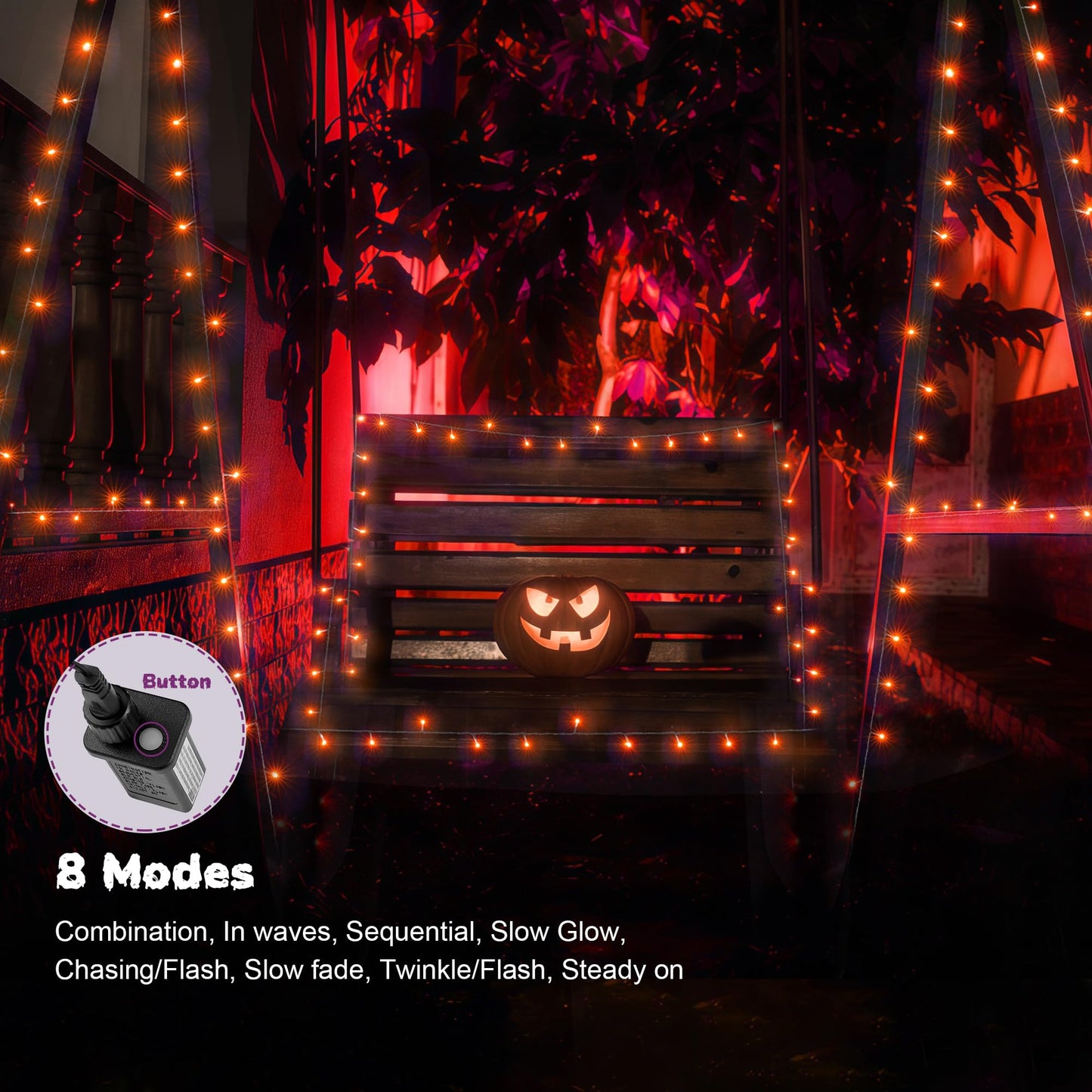 Wbao Halloween Lights 300Led 108Ft  Super Bright Led Orange String Lights With Ul Certified  8 Lighting Modes  Timer  Connectable  Memory & Waterproof For Indoor Outdoor Halloween Decor