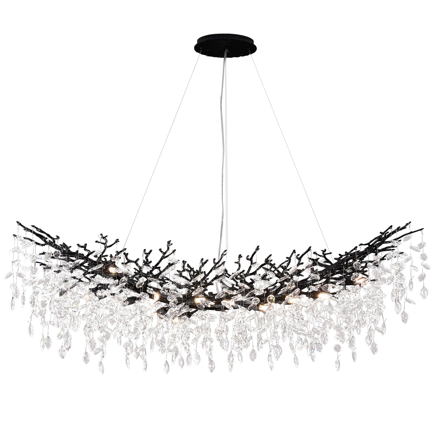 Black Chandelier  16 Light Modern Chandelier For Dining Room Over Table  Industrial 63 Hanging Lighting With K9 Crystal Tree Branch Rectangular Chandeliers For Living Room Kitchen Island