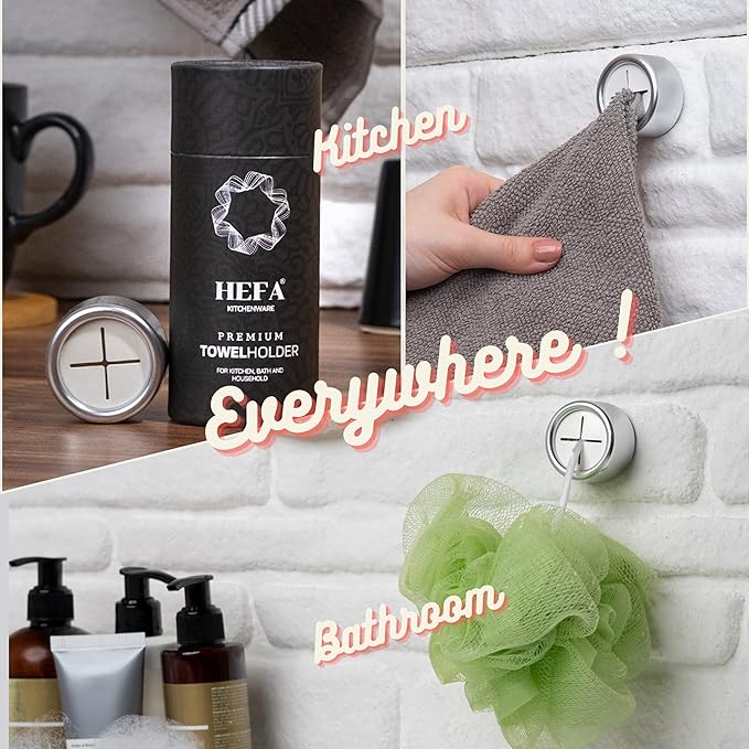 HEFA Modern Kitchen Towel Holder, 4 Pack, Deep Grey, Chrome Plated Plastic, Wall Mount, 4 Hooks, 6.6 lbs Capacity
