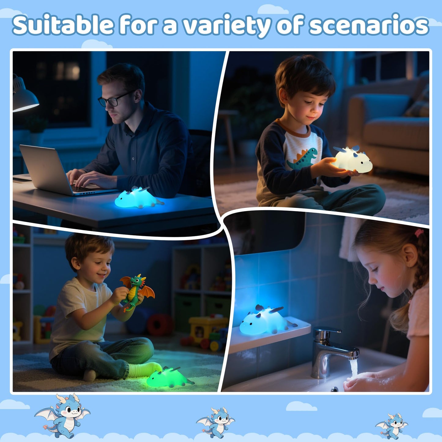 nite Dragon Night Light  Cute Dragon Lamp With 8 Color Lights  Soft Silicone Kids Nursery Nightlight Led Touch Light  Kids Bedroom Decor As Xmas Birthday Gifts