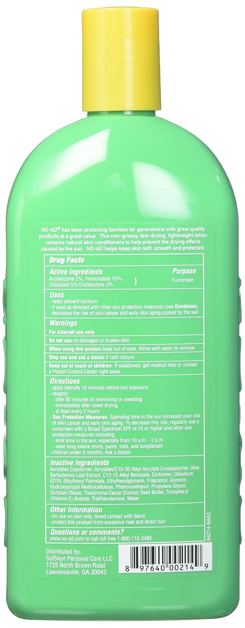 NO-AD Sunscreen Lotion SPF 30 , 16 Fl Oz (2 Pack)