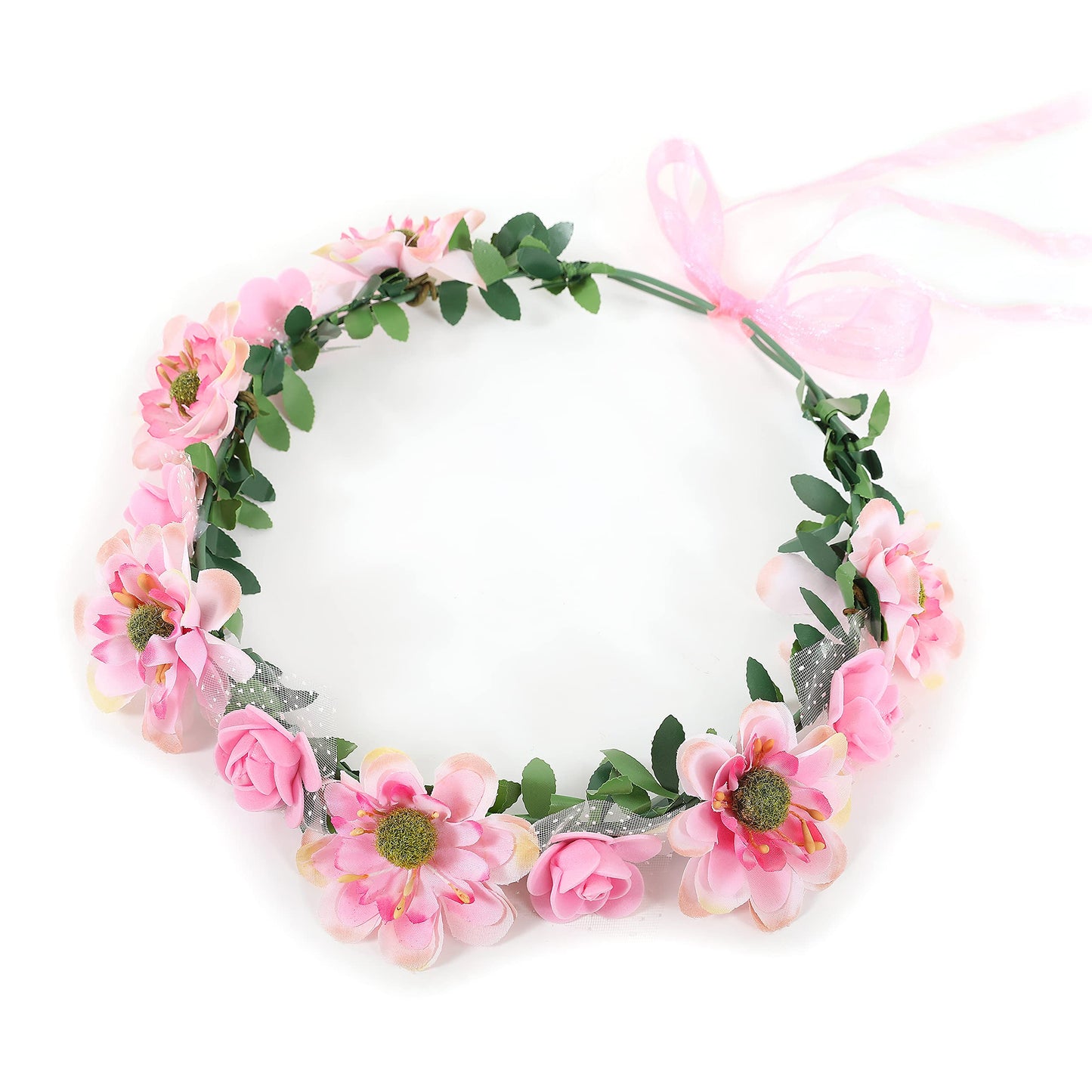 Gmmidea Women Girls Boho Flower Crown Adjustable Sunflower Floral Headband Wedding Bridal Headpiece Pink