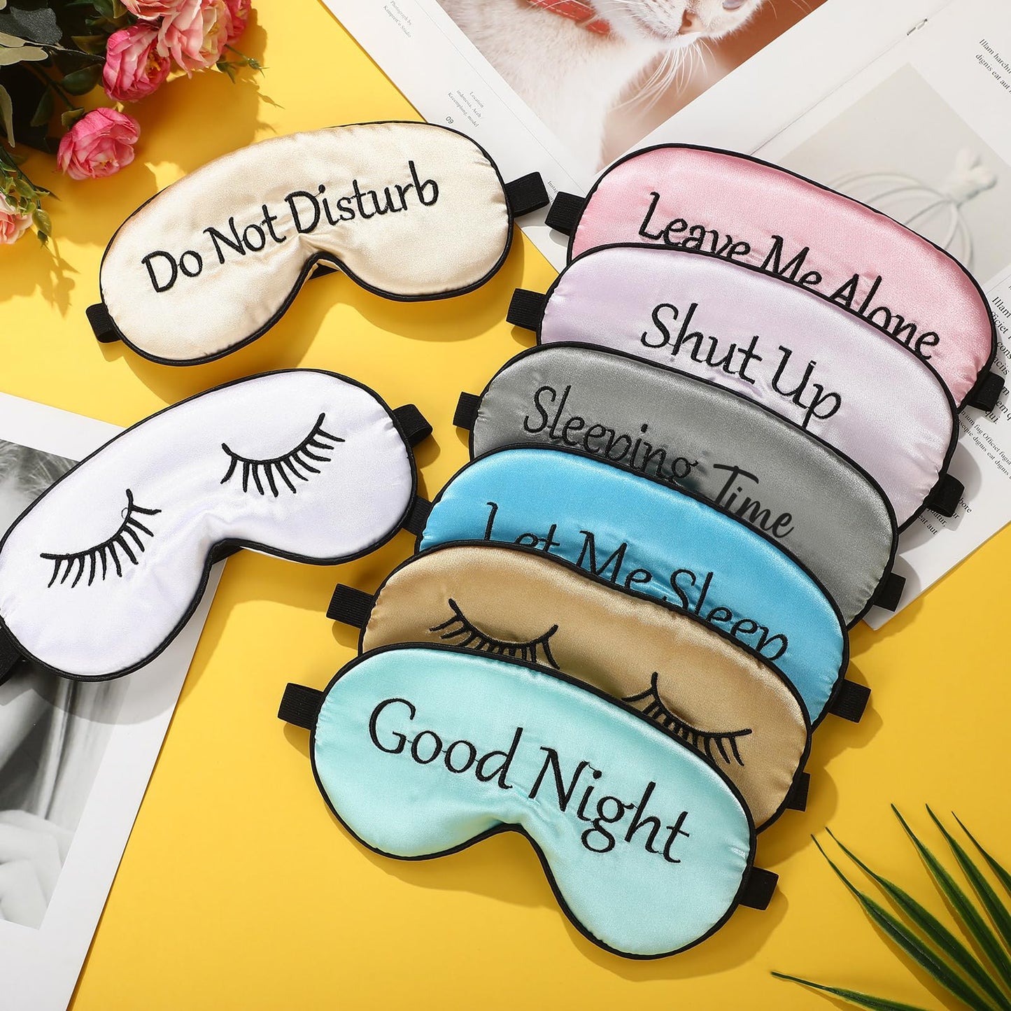 8 Pieces Sleep Mask Silk Eye Mask with Adjustable Strap Soft Blackout Blindfold Eye Cover for Women Men Full Night's Sleep, Travel, Nap, Meditation(Elegant Colors)