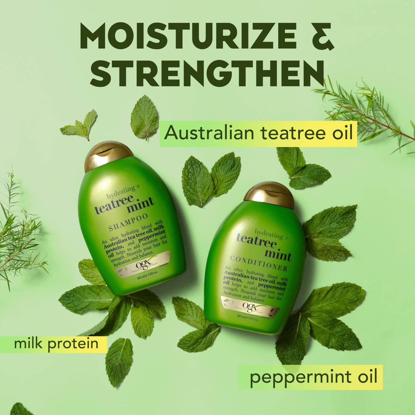 OGX Hydrating + Tea Tree Mint Conditioner, Nourishing & Invigorating Scalp Conditioner with Tea Tree & Peppermint Oil & Milk Pro
