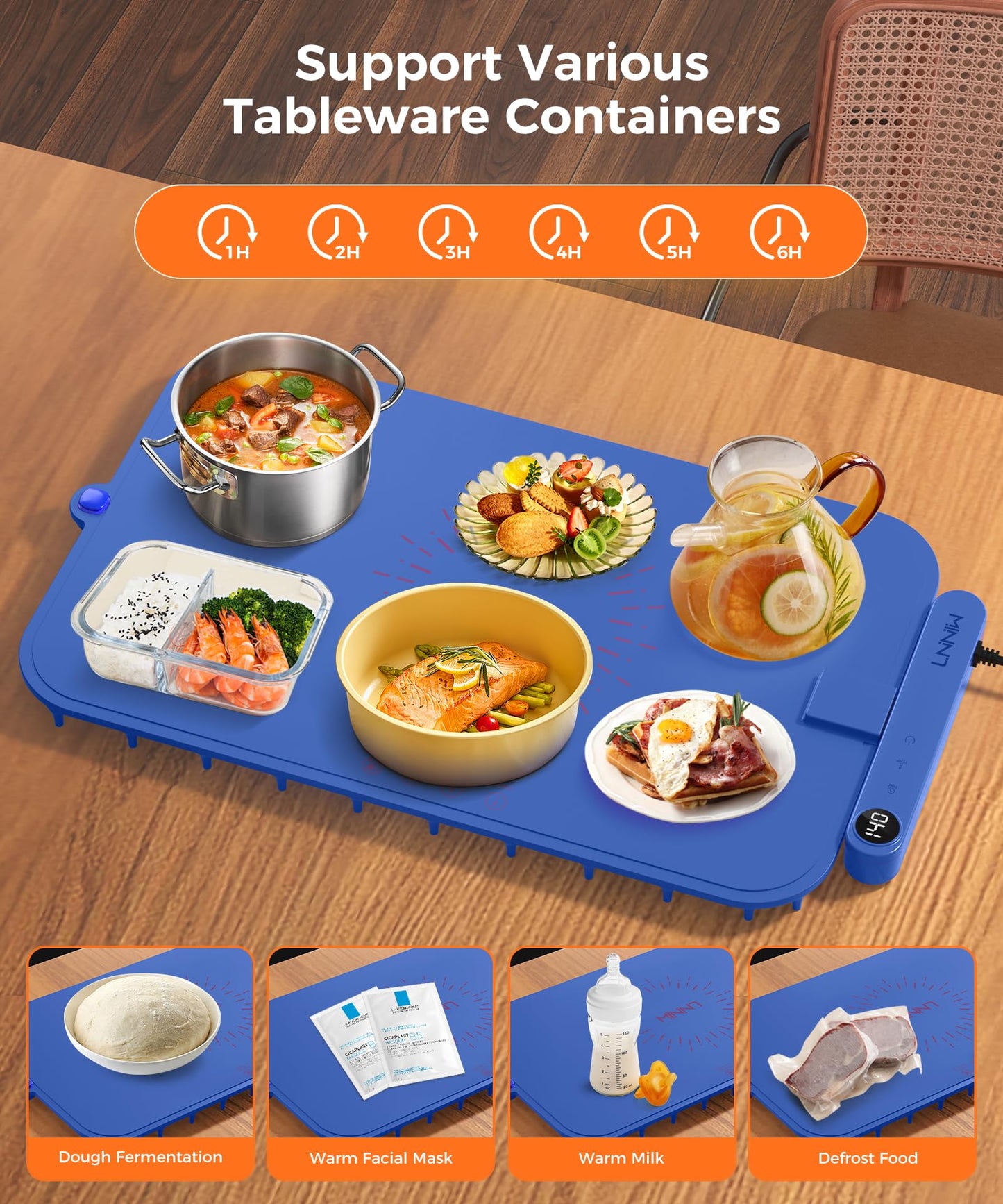 LNNIW Waterproof Food Warming Mat, Color-Changing Electric Heating Tray with 6-Level Temperature Control, 1-6h Timers, Dishwasher-Friendly Food Warmer Mat for Parties, Buffets, and Kitchen Use.