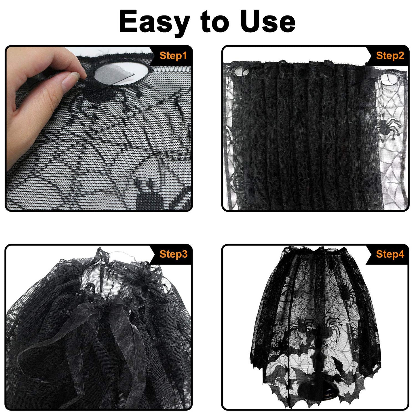 Partyprops Halloween Lamp Shade Cover - Black Lace Ribbon Spiderweb Design, 20 x 60 Inch, Polyester, Decorative Indoor Decor