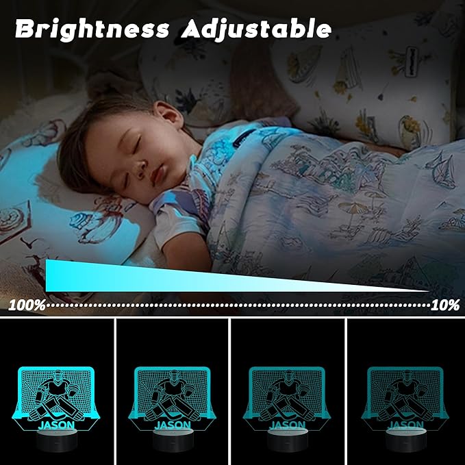 Customized Ice Hockey Night Light, 3D LED Optical Illusion Lamp with Remote Control and Timer, Perfect Christmas and Birthday Gift Idea for Boys, Kids, and Teen