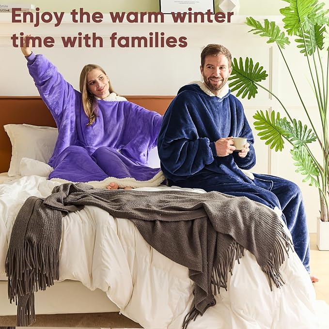 yescool Wearable Blanket Hoodie, Flannel Sherpa Fleece Blanket Sweatshirt for Adults Women Men,One Size Fits All
