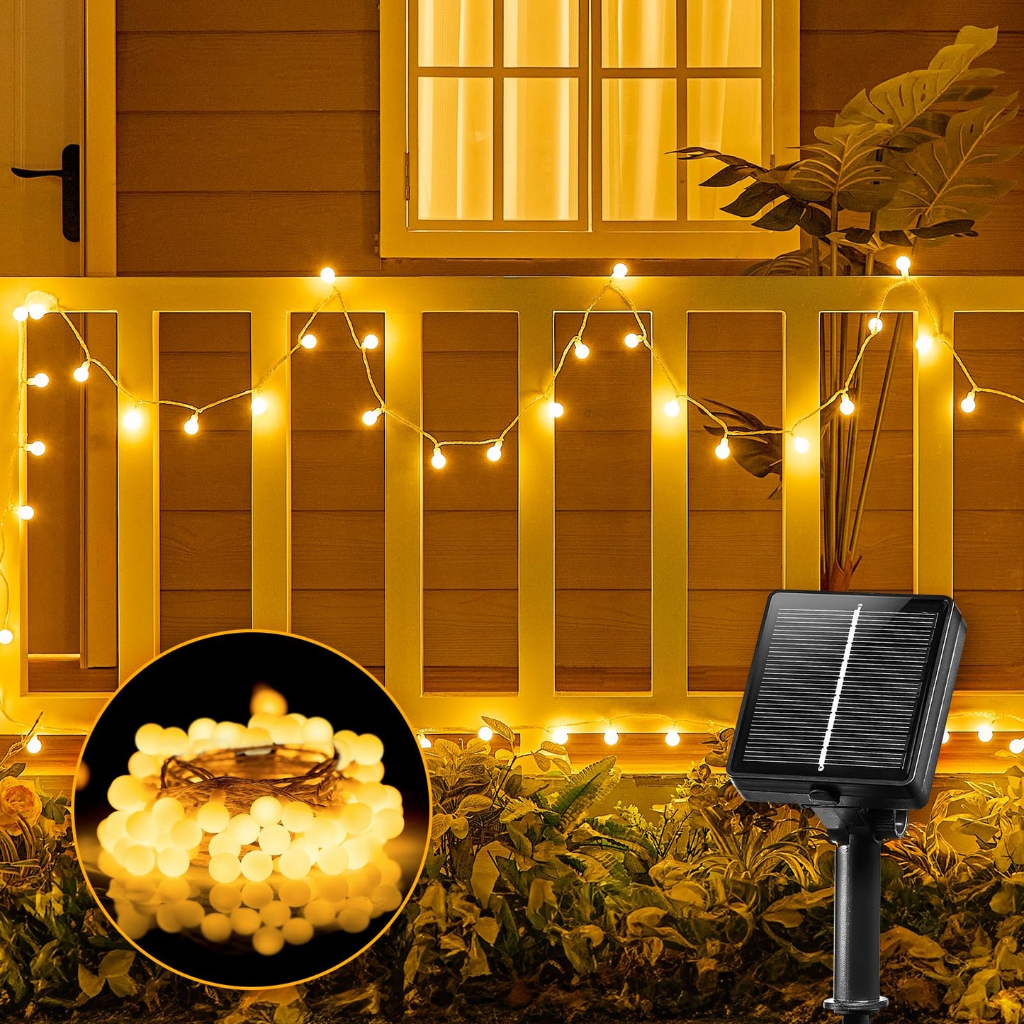 Brightown Solar String Lights, 60 LED Globe Lights, 19.6Ft, Waterproof, 8 Modes, Warm White