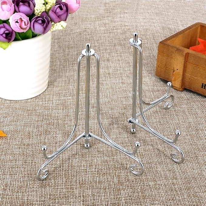 LIONWEI LIONWELI 4 Inch Silver Iron Plate Stand Holder Easel Display Stand for Plate?Picture?Photo and More,4 pcs.