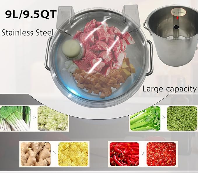 9L Commercial Electric Vegetable Meat Chopper, 1800W Food-Grade Stainless Steel Food Processor Chopper Blender for Meat, Vegetables, Fruits, Ginger, Garlic, Nuts