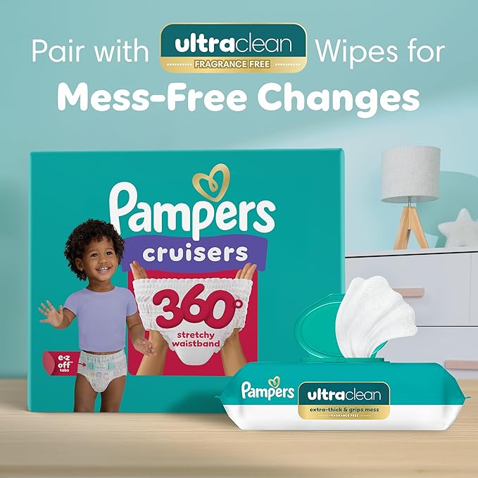 Pampers Diapers - Cruisers 360 - Size 5, 19 Count, Babyproof up to 100% Leakproof Pull-On Diaper (Packaging May Vary)