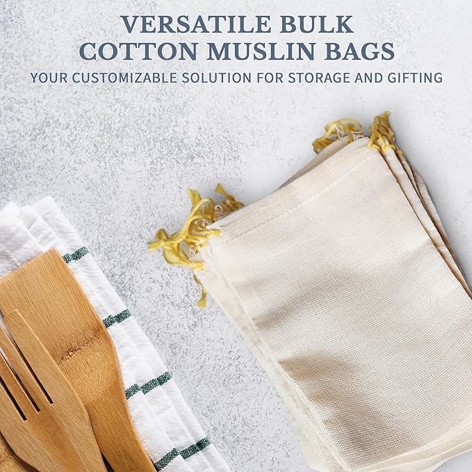 Celestial Gifts Muslin Bags - Double Drawstring Bags Small 25pcs - 3x5, Reusable Tea, Jewelry, Gift, Spice and Sachet Bag - 100% Cotton - Made in USA - (Natural Hem & Yellow Double Drawstring)