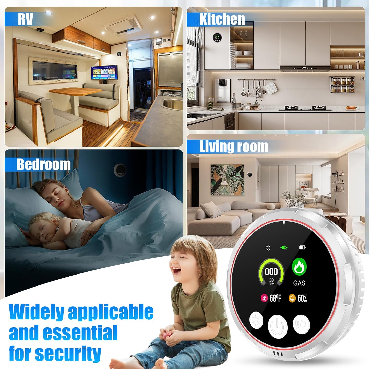 2 Pack 4-in-1 Carbon Monoxide Detectors &Natural Gas Leak Detector, Portable Carbon Monoxide Detectors Plug in & Battery Backup - Hotel and Travel Safety, RV, Home
