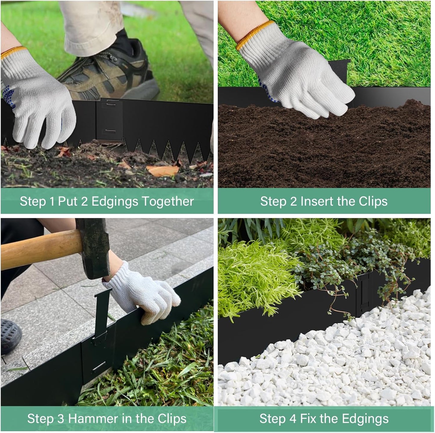 12 Inch Height Galvanized Steel Landscape Edging, 20Ft Metal Garden Edging Border with 6 Clips - Rust-Resistant Lawn Edging for Yard (40" L x 12" H, Black)
