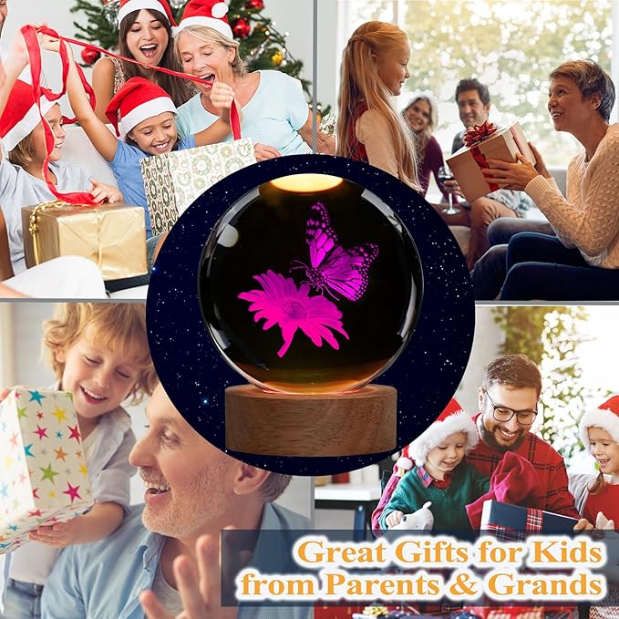 Butterfly Crystal Night Light, Butterfly Gifts, K9 3.15 Inch（80mm） Crytstal Lamp with 16 Colors Remote Upgraded Lamp Gifts for Women Wife Girlfriend