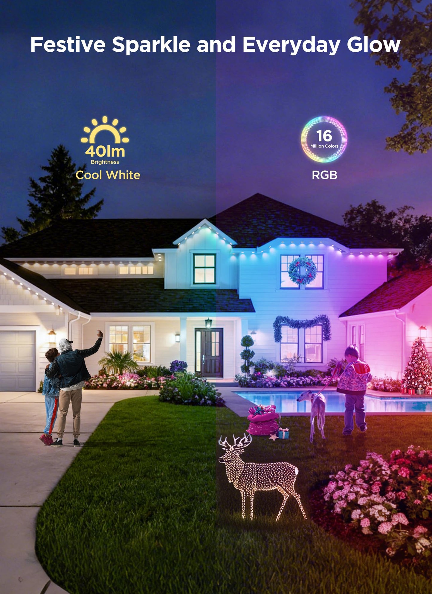 Smartdawn Permanent Outdoor Lights  150Ft With 96 Smart Rgbic Led Lights  Diy Scene Mode  Ip68 Waterproof Christmas Lights For Daily And Accent Lighting  Outdoor Decor  House Roof  Holiday Decorations