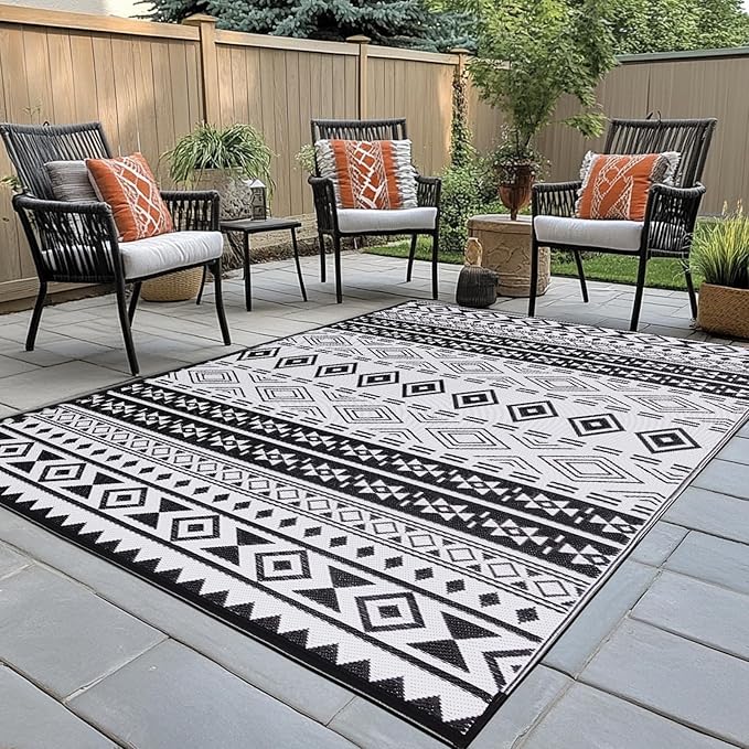 WILDROOTS 8'x10' Outdoor Plastic Rug for Patio Clearance, Waterproof Mat, Reversible Plastic Camping Rugs, RV, Porch, Deck, Camper, Balcony, Backyard