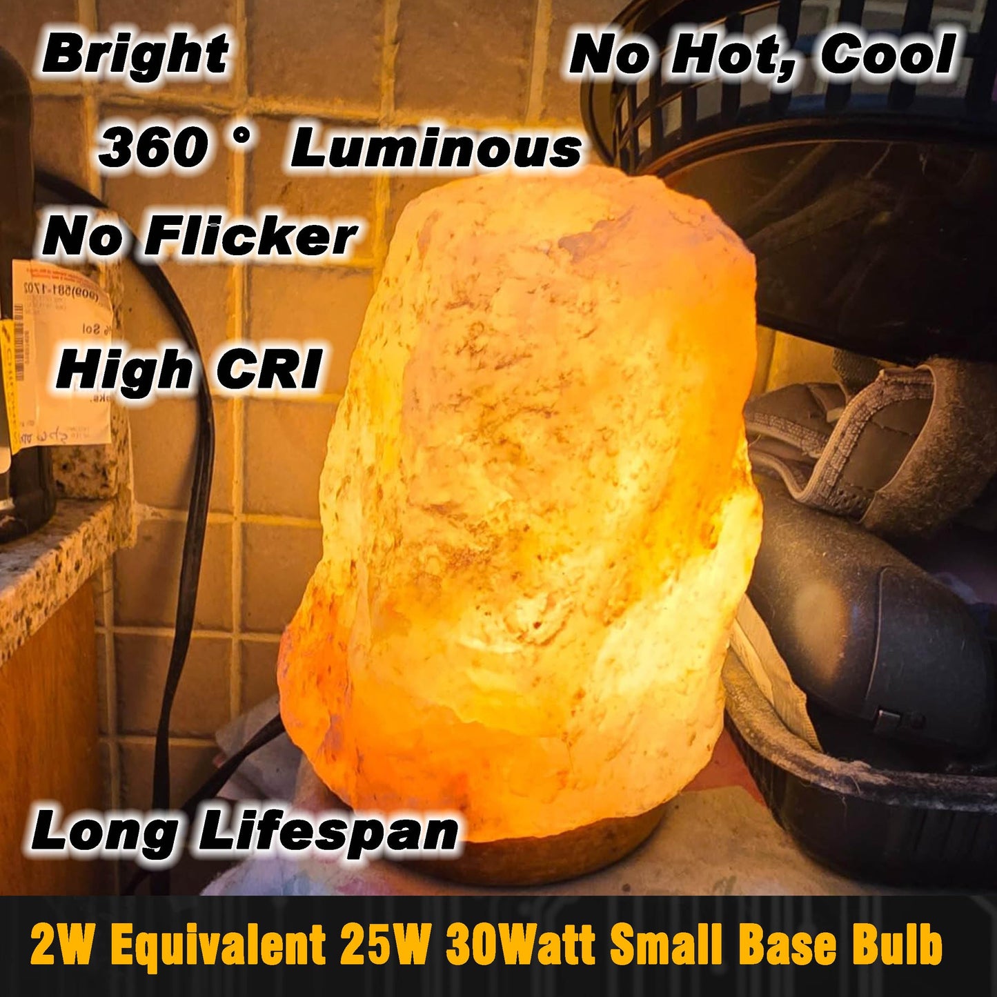 2W C7 E12 Led Salt Lamp Replacement Bulb 300Lm Warm White 2700K 120V E12 Candelabra Base For 25W-40W Himalayan Salt Lamp Night Light Chandelier Christmas Lighting Dryer Refrigerators Bulb  2 Pack