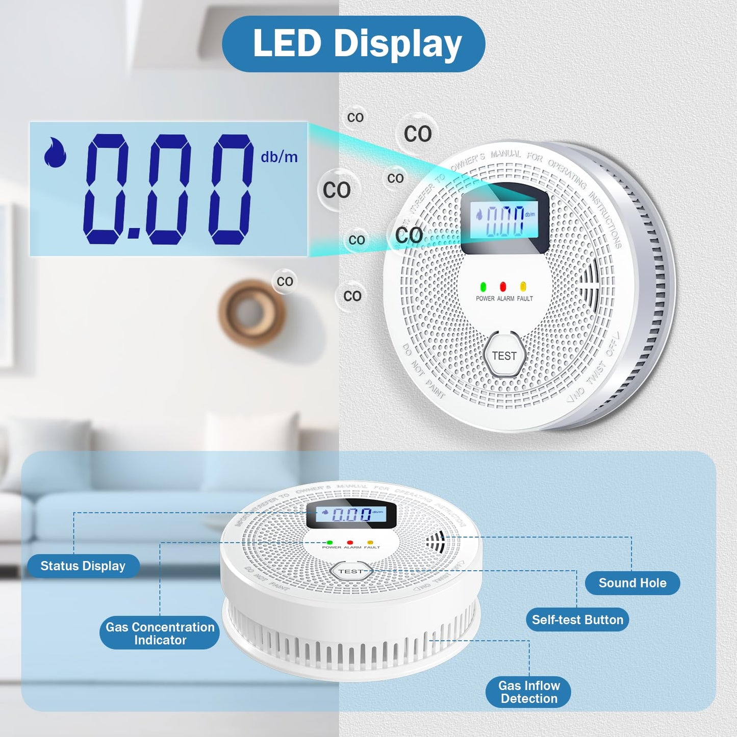 Smoke Detector and Carbon Monoxide Detector Combo with LED Indicators, 2 in 1 CO & Smoke Alarm, Battery Operated Smoke and Carbon Monoxide detectors 6-Pack
