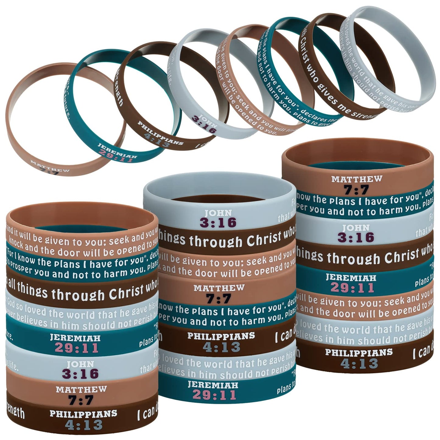 Sinmoe 32 Pcs Bible Verse Silicone Bracelets - Inspirational Rubber Wristbands for Men & Women, 2.3 Inch, Multiple Colors, Model: 7659